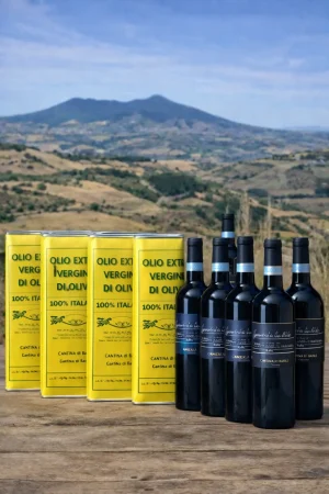 Dispensa del Vulture — olio extravergine 5L e Aglianico del Vulture DOC di Barile
