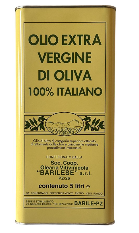 etichetta olio extravergine 100% italiano Cooperativa Barilese Barile Basilicata